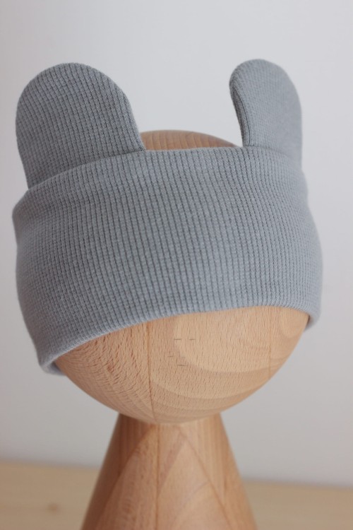 Szara opaska dziecięca z uszami misia – elastyczna dzianina prążkowana