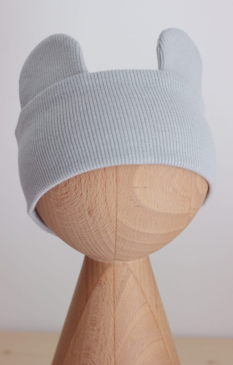 Jasnoszara opaska dziecięca z uszami misia – delikatna dzianina prążkowana