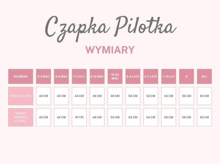 rozmiarówka czapki pilotka bombel be