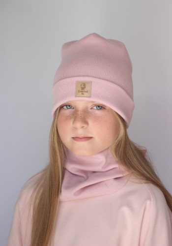 Wywijana czapka BEANIE brudny róż dla dziecka