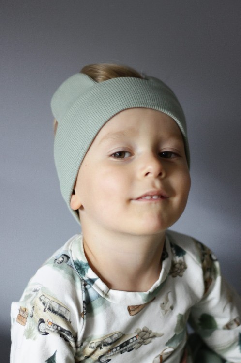 Miętowa opaska dziecięca z uszkami misia – pastelowy kolor
